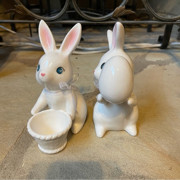Easter and Spring White Ceramic Bunny Decor Set of Two - Picture 2 of 7